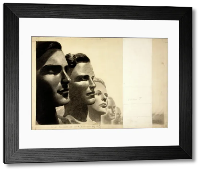 Framed Print : Five male human profiles, between 1939 and 1946. Creators: Central Office of Information, Reginald Mount Framed Print : Five male human profiles, between 1939 and 1946. Creators: Central Office of Information, Reginald Mount