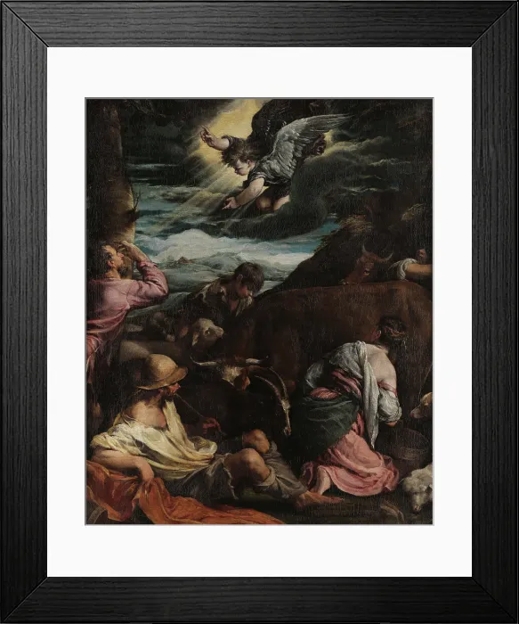 Framed Print : The Annunciation to the Shepherds, 1559-1560. Creator: Bassano, Jacopo, il vecchio (ca. 1510-1592) Framed Print : The Annunciation to the Shepherds, 1559-1560. Creator: Bassano, Jacopo, il vecchio (ca. 1510-1592)