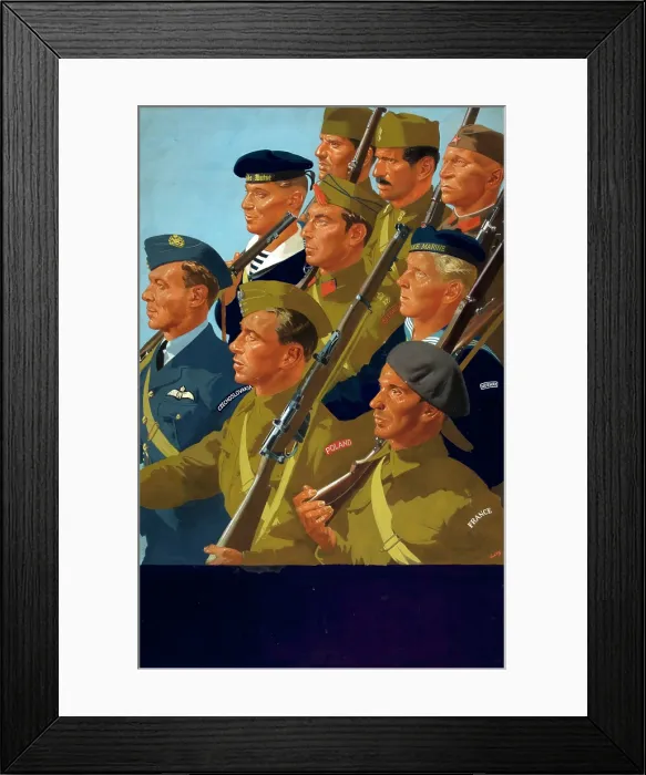 Framed Print : Unity of Strength - Free European servicemen marching World War II poster, between 1939 and 1946. Creators: Central Office of Information, William Little