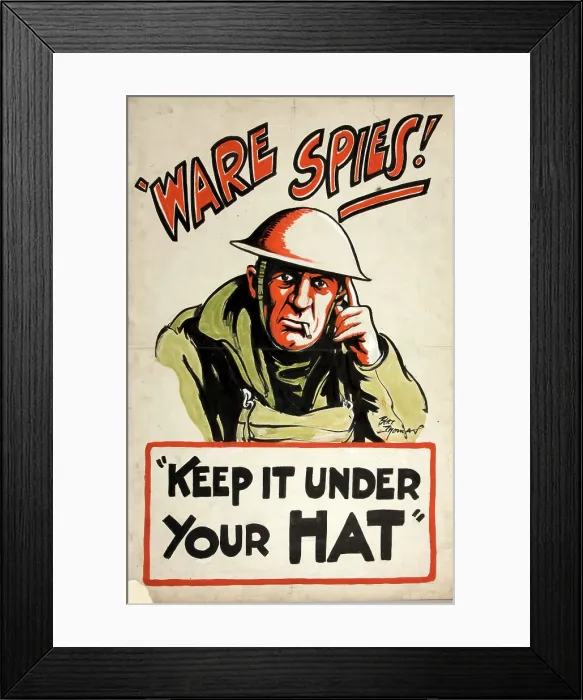 Framed Print : Ware spies! Keep it under your hat, World War II poster, 1939-1946 Framed Print : Ware spies! Keep it under your hat, World War II poster, 1939-1946