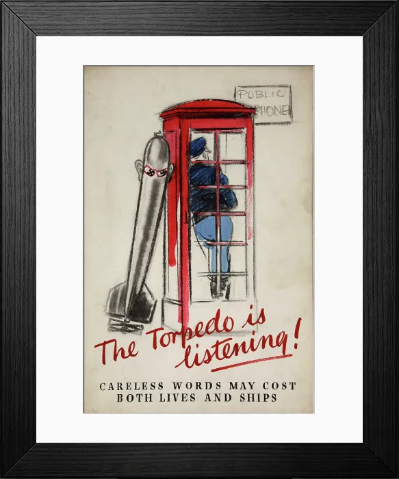 Framed Print : The torpedo is listening! Careless words may cost... WWII poster, between 1939 and 1946 Framed Print : The torpedo is listening! Careless words may cost... WWII poster, between 1939 and 1946