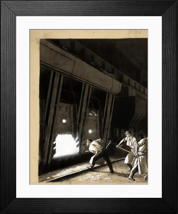 Framed Print : Foundry scene (men stoking smelting furnace), between 1939 and 1946. Creators: Unknown, Central Office of Information Framed Print : Foundry scene (men stoking smelting furnace), between 1939 and 1946. Creators: Unknown, Central Office of Information
