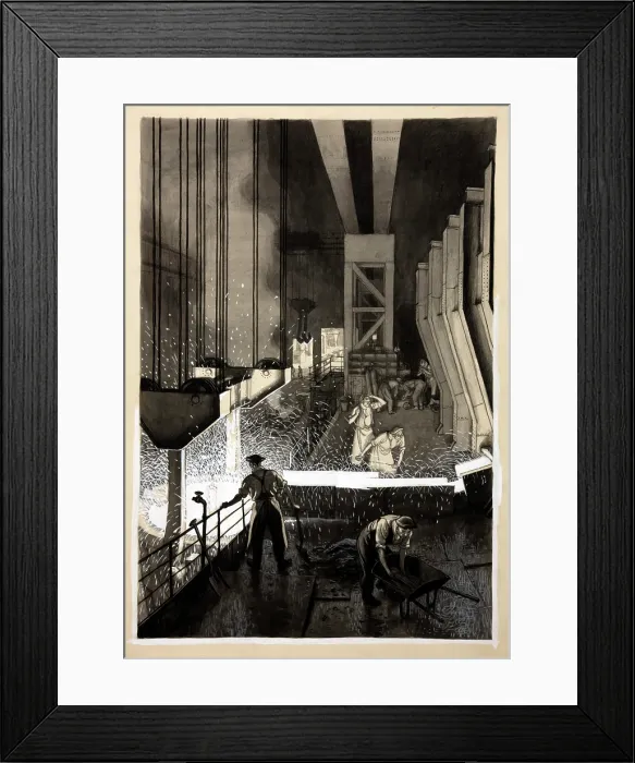 Framed Print : Foundry scene (men supervising pouring of molten metal), between 1939 and 1946. Creators: Unknown, Central Office of Information Framed Print : Foundry scene (men supervising pouring of molten metal), between 1939 and 1946. Creators: Unknown, Central Office of Information