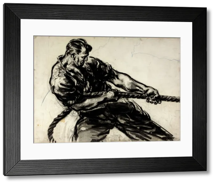 Framed Print : Man heaving on rope, between 1939 and 1946. Creator: Central Office of Information Framed Print : Man heaving on rope, between 1939 and 1946. Creator: Central Office of Information