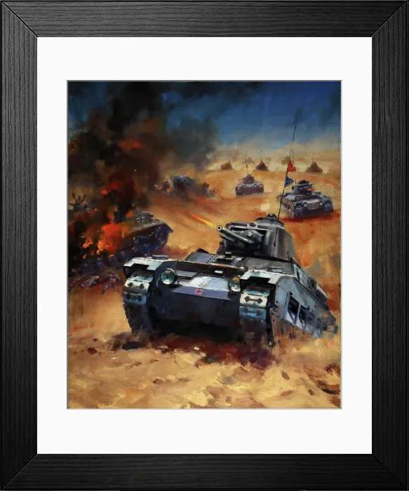 Framed Print : British tanks advance across a desert landscape, between 1939 and 1946. Creators: Central Office of Information, William Krogman Framed Print : British tanks advance across a desert landscape, between 1939 and 1946. Creators: Central Office of Information, William Krogman