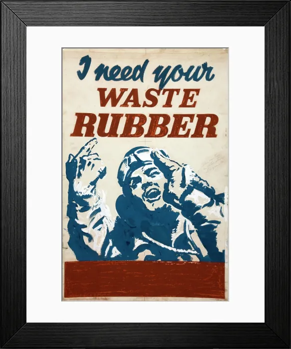 Framed Print : I need your waste rubber, World War II poster, between 1939 and 1946