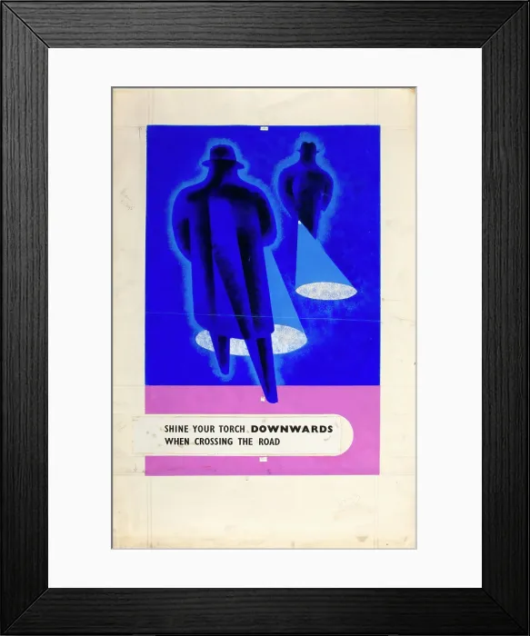Framed Print : Shine your torch downwards when crossing the road, WWII road safety poster, between 1939-1946 Framed Print : Shine your torch downwards when crossing the road, WWII road safety poster, between 1939-1946