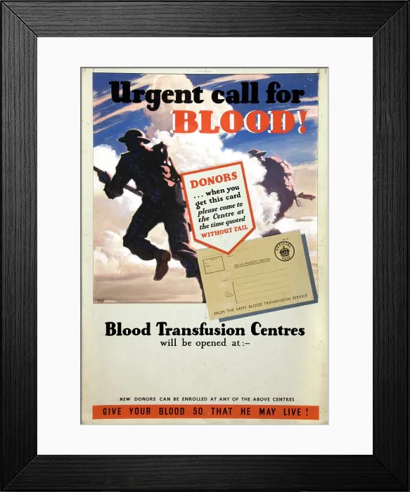 Framed Print : Urgent call for blood, World War II poster, between 1939 and 1946 Framed Print : Urgent call for blood, World War II poster, between 1939 and 1946