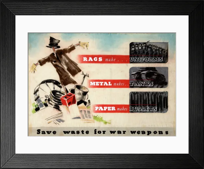 Framed Print : Rags make uniforms, metal makes tanks, paper makes bullets... WWII poster, between 1939 and 1946 Framed Print : Rags make uniforms, metal makes tanks, paper makes bullets... WWII poster, between 1939 and 1946