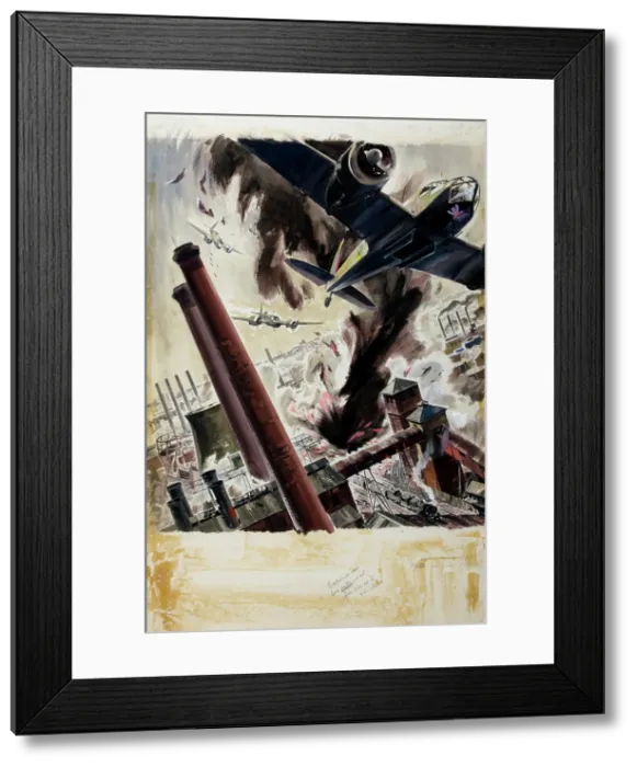Framed Print : War Effort Bombing scene, between 1939 and 1946. Creators: Central Office of Information, James Gardner Framed Print : War Effort Bombing scene, between 1939 and 1946. Creators: Central Office of Information, James Gardner