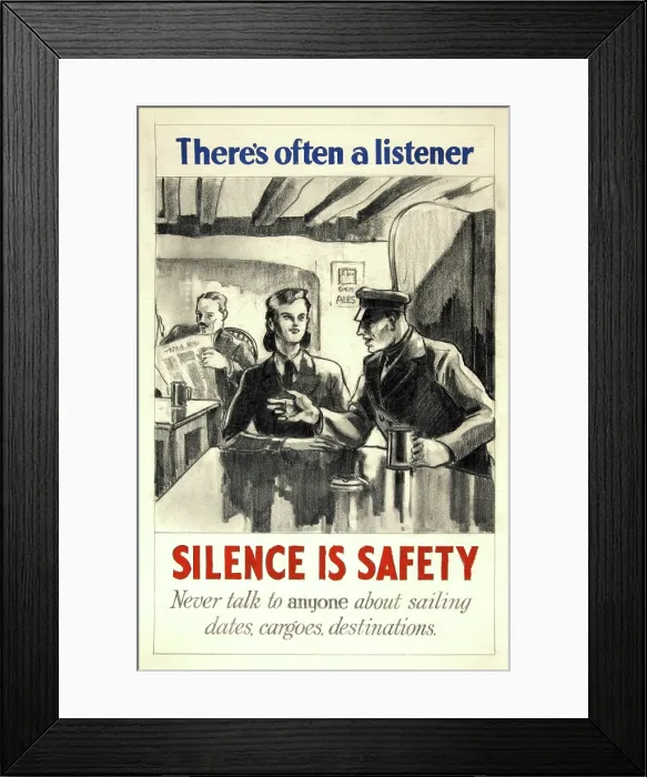 Framed Print : There's often a listener. Silence is safety. Never talk to... WWII poster, between 1939 and 1946 Framed Print : There's often a listener. Silence is safety. Never talk to... WWII poster, between 1939 and 1946