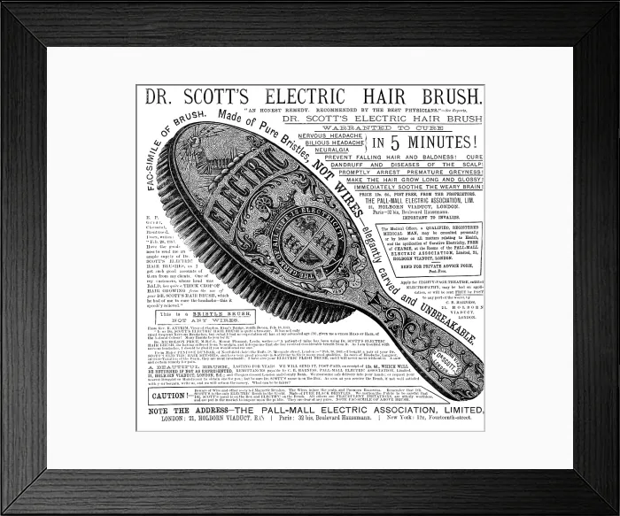 Framed Print : Dr. Scott's Electric Hair Brush, 1883. Creator: Unknown. Dr. Scott's Electric Hair Brush, 1883. Creator: Unknown