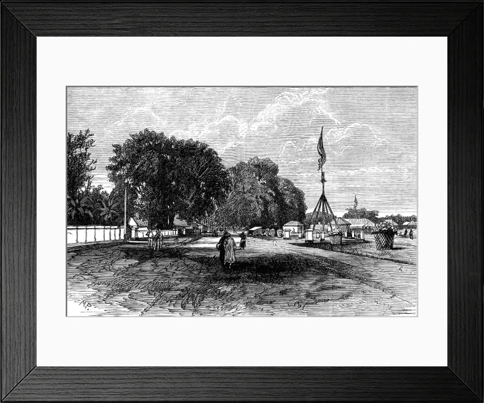 Framed Print : View in front of the house of the Dutch Government Resident, Telok Betong, 1883. Creator: Unknown Framed Print : View in front of the house of the Dutch Government Resident, Telok Betong, 1883. Creator: Unknown