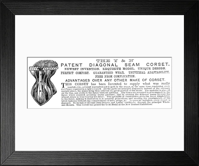 Framed Print : The Y & N Patent Diagonal Seam Corset, 1883. Creator: Unknown Framed Print : The Y & N Patent Diagonal Seam Corset, 1883. Creator: Unknown
