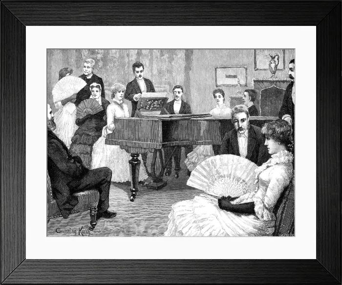 Framed Print : Adair, standing beside Sophy at the piano, ...had no cause to find fault with Fortune, 1883. Creator: R. Taylor Framed Print : Adair, standing beside Sophy at the piano, ...had no cause to find fault with Fortune, 1883. Creator: R. Taylor
