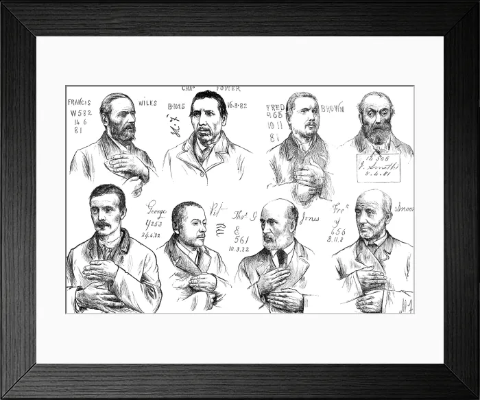 Framed Print : Sketches in Scotland-Yard: types of habitual criminals...photographed at the Convict Office, 1883. Creator: Unknown Framed Print : Sketches in Scotland-Yard: types of habitual criminals...photographed at the Convict Office, 1883. Creator: Unknown