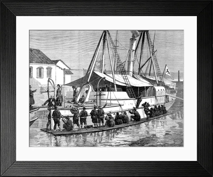Framed Print : Chinese war preparations: overhauling a gun-boat at Shanghai, 1883. Creator: Unknown Framed Print : Chinese war preparations: overhauling a gun-boat at Shanghai, 1883. Creator: Unknown