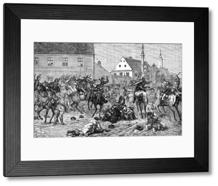 Framed Print : The Riots in Croatia: Hussars dispersing rioters at Agram, 1883. Creator: Unknown Framed Print : The Riots in Croatia: Hussars dispersing rioters at Agram, 1883. Creator: Unknown