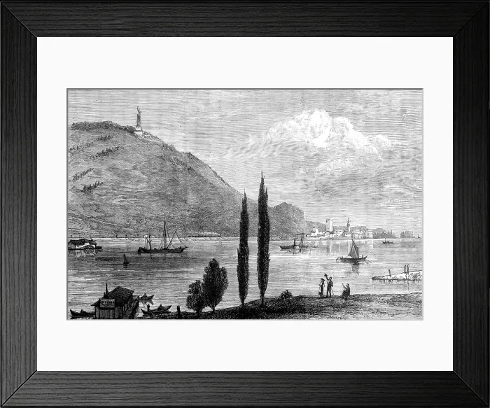 Framed Print : Unveiling the German National Monument at Rudesheim: the Monument, as seen from Bingenbruck, 1883. Creator: Unknown Framed Print : Unveiling the German National Monument at Rudesheim: the Monument, as seen from Bingenbruck, 1883. Creator: Unknown