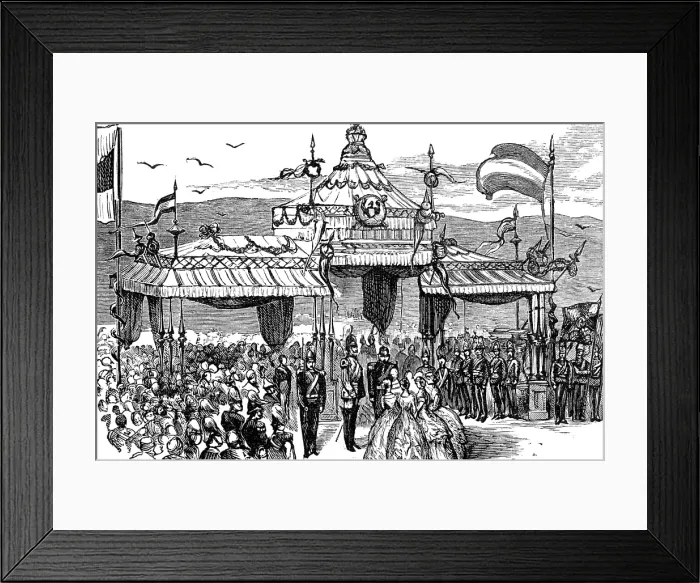Framed Print : Unveiling the German National Monument at Rudesheim: presenting address to the Emperor, 1883. Creator: Unknown Framed Print : Unveiling the German National Monument at Rudesheim: presenting address to the Emperor, 1883. Creator: Unknown