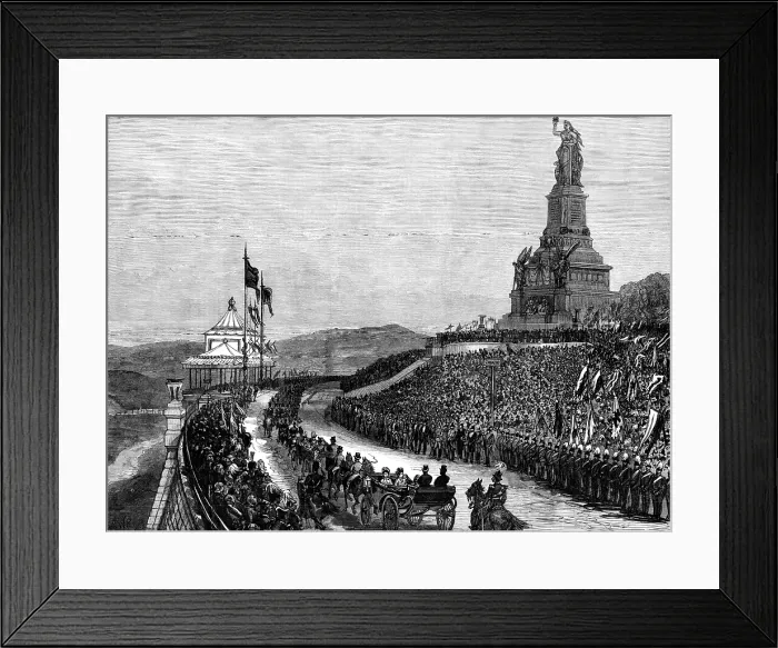 Framed Print : Unveiling the German National Monument at Rudesheim, opposite Bingen on the Rhine, 1883. Creator: Unknown Framed Print : Unveiling the German National Monument at Rudesheim, opposite Bingen on the Rhine, 1883. Creator: Unknown
