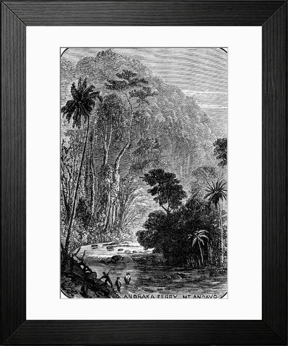 Framed Print : Sketches in Madagascar: Andraka Ferry Mt. Angavo, 1883. Creator: Unknown Framed Print : Sketches in Madagascar: Andraka Ferry Mt. Angavo, 1883. Creator: Unknown