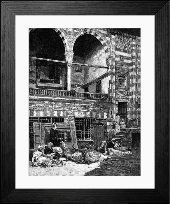 Framed Print : The Cholera in Egypt: scene in the courtyard of a house at Cairo, 1883. Creator: George Montbard Framed Print : The Cholera in Egypt: scene in the courtyard of a house at Cairo, 1883. Creator: George Montbard