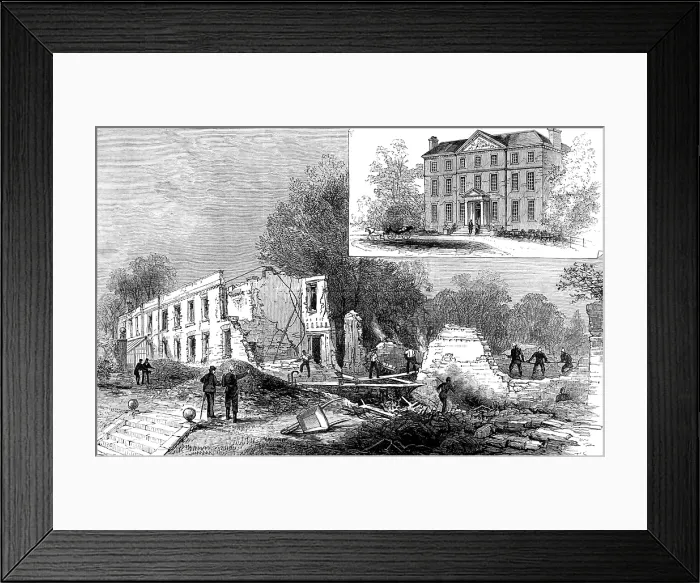 Framed Print : Scene of the Disastrous Fire at the Private Lunatic Asylum at Southall, Middlesex, 1883. Creator: Unknown Framed Print : Scene of the Disastrous Fire at the Private Lunatic Asylum at Southall, Middlesex, 1883. Creator: Unknown
