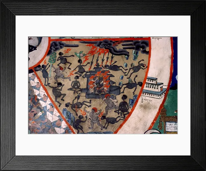 Framed Print : Scene from Hell, wall painting, Ladakh, India, 1988. Creator: Amanda Waite Framed Print : Scene from Hell, wall painting, Ladakh, India, 1988. Creator: Amanda Waite