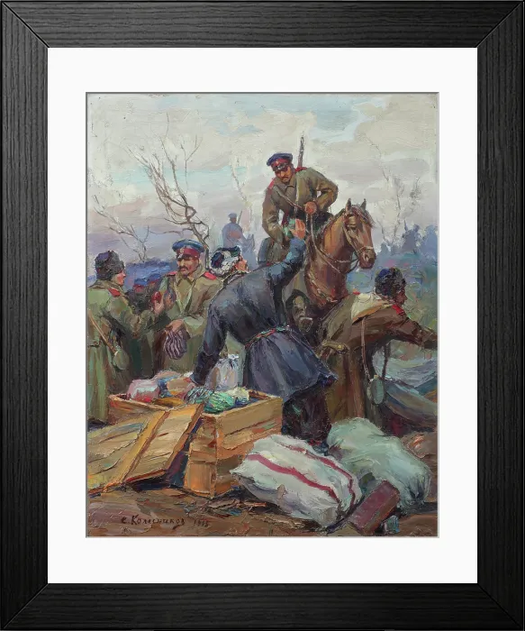 Framed Print : The distribution of Easter presents at the front, 1915. Creator: Stepan Fedorovic Kolesnikov