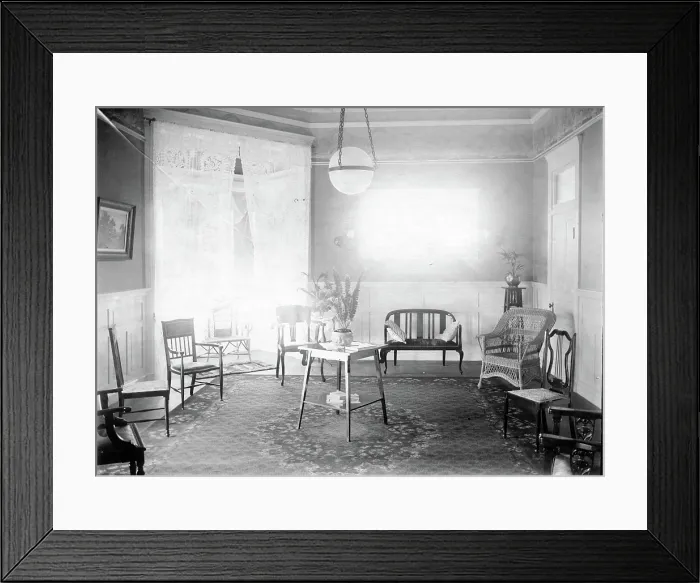 Framed Print : Unknown interior of Victorian family home with fine furniture, brass bed, c1900s Framed Print : Unknown interior of Victorian family home with fine furniture, brass bed, c1900s