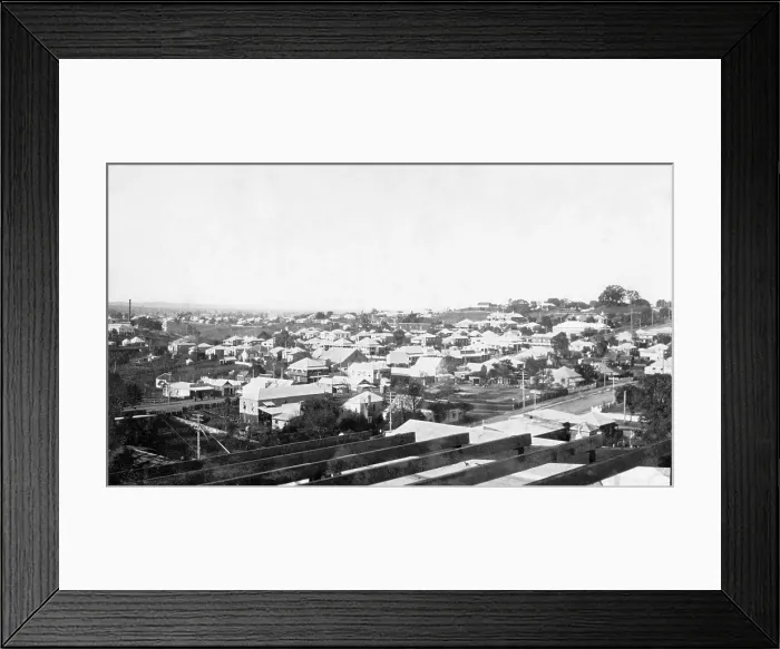 Framed Print : Aerial views looking over Ipswich, Queensland taken from the Wintergarden Theatre, 1928. Creator: Jack Bain Framed Print : Aerial views looking over Ipswich, Queensland taken from the Wintergarden Theatre, 1928. Creator: Jack Bain