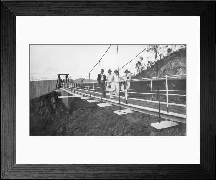 Framed Print : Lake Manchester suspension bridge, 1927. Creator: Jack Bain