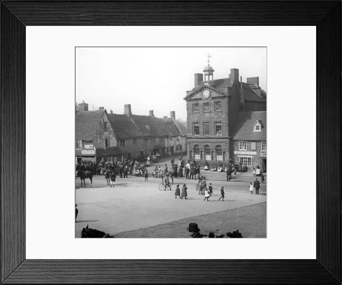 Framed Print : Town street scene - Plume of Feathers Inn, possible Dorset England, c1900s Framed Print : Town street scene - Plume of Feathers Inn, possible Dorset England, c1900s