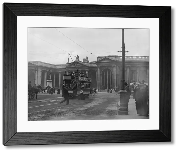 Framed Print : Street scene with electric tram in front of old Irish Paliament building, Dublin, Ireland, c1895 Framed Print : Street scene with electric tram in front of old Irish Paliament building, Dublin, Ireland, c1895