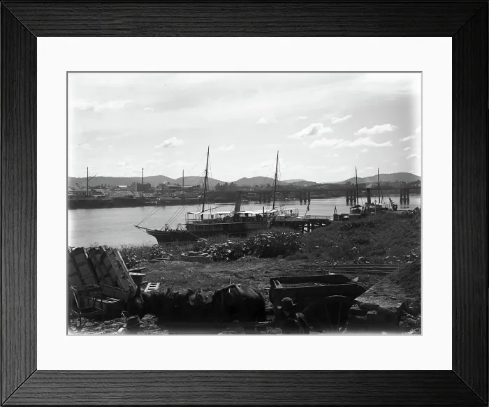 Framed Print : Brisbane River - Victoria Bridge looking North West, steam yacht S.S Framed Print : Brisbane River - Victoria Bridge looking North West, steam yacht S.S