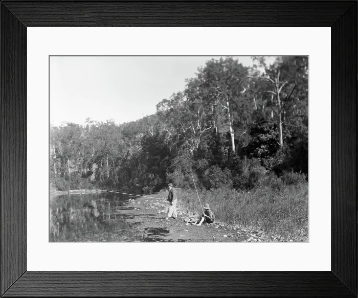 Framed Print : Frederick George Walker fishing with unknown boy Coomera River, c1880s Framed Print : Frederick George Walker fishing with unknown boy Coomera River, c1880s
