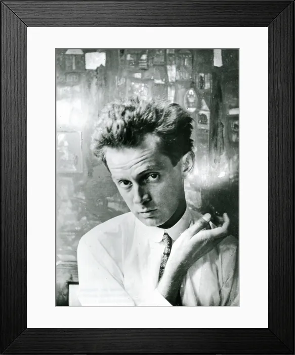 Framed Print : Egon Schiele in front of the painting 'Waldandacht' (Forest prayers), 1915 Framed Print : Egon Schiele in front of the painting 'Waldandacht' (Forest prayers), 1915