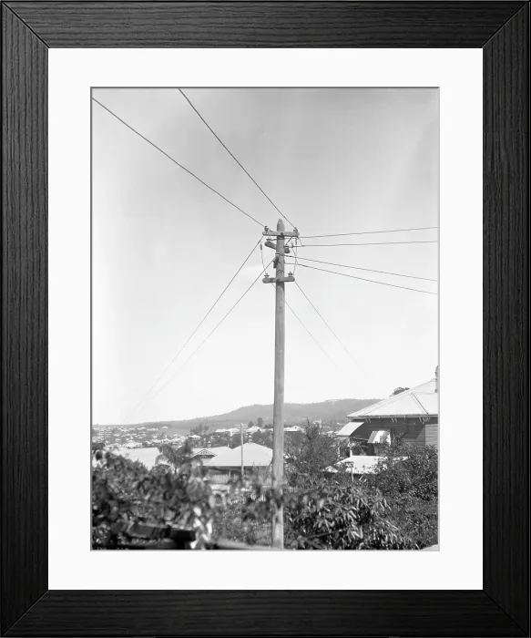 Framed Print : Early Brisbane power poles, c1900s. Creator: Robert Augustus Henry L'Estrange. Early Brisbane power poles, c1900s. Creator: Robert Augustus Henry L'Estrange Framed Print : Early Brisbane power poles, c1900s. Creator: Robert Augustus Henry L'Estrange. Early Brisbane power poles, c1900s. Creator: Robert Augustus Henry L'Estrange