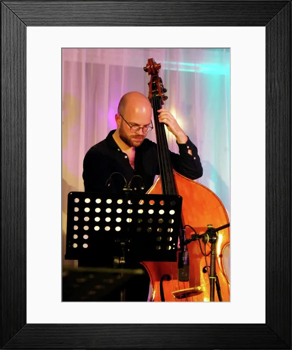 Framed Print : Philip Lewin, Joan Fort Trio plus Vincent Herring, Watermill Jazz Club, Dorking, Surrey, 20 May 2025 Creator: Brian O'Connor. Philip Lewin