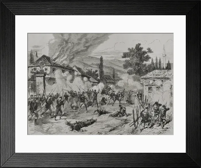 Framed Print : Street fighting between Austro-Hungarian troops and insurgents, Sarajevo, 19 August 1878 (1878). Creator: Andres Ovejero Framed Print : Street fighting between Austro-Hungarian troops and insurgents, Sarajevo, 19 August 1878 (1878). Creator: Andres Ovejero