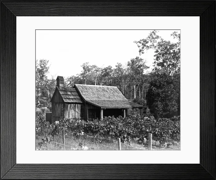 Framed Print : Australian wooden slab hut, wooden shingle roof, c1900s. Creator: Robert Augustus Henry L'Estrange. Australian wooden slab hut, wooden shingle roof, c1900s Framed Print : Australian wooden slab hut, wooden shingle roof, c1900s. Creator: Robert Augustus Henry L'Estrange. Australian wooden slab hut, wooden shingle roof, c1900s