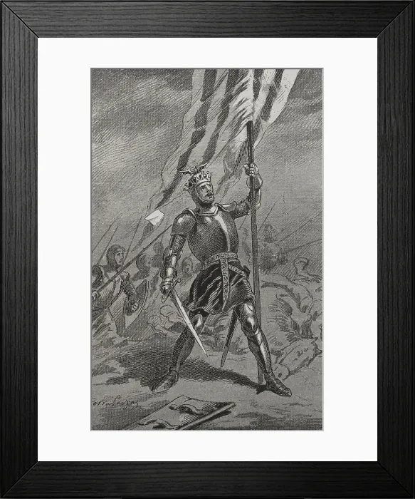 Framed Print : King Peter IV of Aragon, (1319-1387) at the Battle of Mislata (9 December 1348), 1890. Creator: Joan Serra y Pausas Framed Print : King Peter IV of Aragon, (1319-1387) at the Battle of Mislata (9 December 1348), 1890. Creator: Joan Serra y Pausas