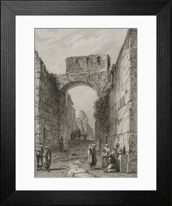 Framed Print : View of a city street, Jerusalem, 1840. Creator: Charles Nicolas Ransonnette Framed Print : View of a city street, Jerusalem, 1840. Creator: Charles Nicolas Ransonnette