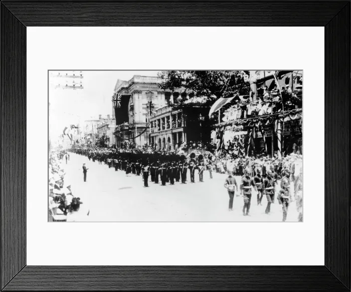 Framed Print : Imperial troops marching down Queen Street, Brisbane, Queensland, 1901. Creator: Unknown Framed Print : Imperial troops marching down Queen Street, Brisbane, Queensland, 1901. Creator: Unknown