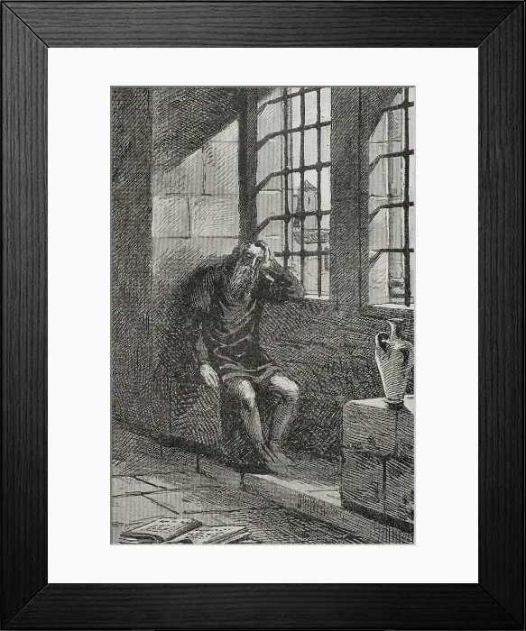 Framed Print : James II of Urgel (1380-1433) in his cell in the castle of Jativa (Xativa), where he was... 1890. Creator: Joan Serra y Pausas Framed Print : James II of Urgel (1380-1433) in his cell in the castle of Jativa (Xativa), where he was... 1890. Creator: Joan Serra y Pausas