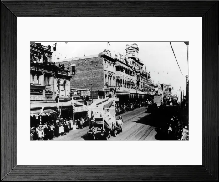 Framed Print : Peace Day parade on Queen Street, Brisbane, 1919. Creator: Unknown Framed Print : Peace Day parade on Queen Street, Brisbane, 1919. Creator: Unknown