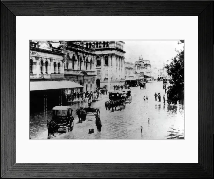 Framed Print : Queen Street during the 1893 Brisbane floods, 1893. Creator: Unknown Framed Print : Queen Street during the 1893 Brisbane floods, 1893. Creator: Unknown