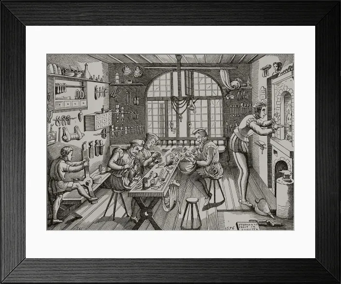 Framed Print : Etienne Delaune, Goldsmith's Workshop, 1877. Creator: Etienne Delaune. Etienne Delaune, Goldsmith's Workshop, 1877. Creator: Etienne Delaune Framed Print : Etienne Delaune, Goldsmith's Workshop, 1877. Creator: Etienne Delaune. Etienne Delaune, Goldsmith's Workshop, 1877. Creator: Etienne Delaune