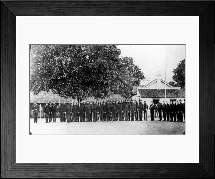 Framed Print : First troops assembled in Brisbane. Creator: Unknown Framed Print : First troops assembled in Brisbane. Creator: Unknown